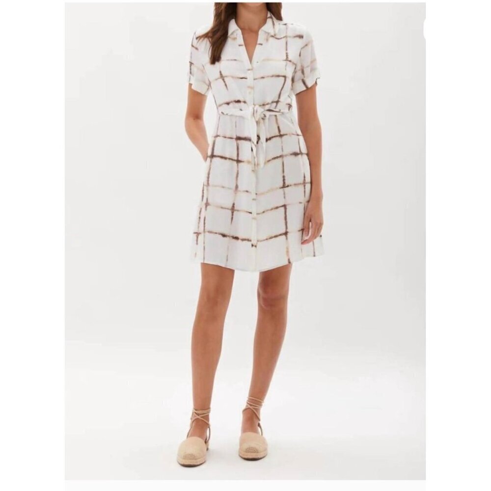 NWT Ecru Y Silk Knightley Belted Mini Button Up Scandi Girl  Shirt Dress